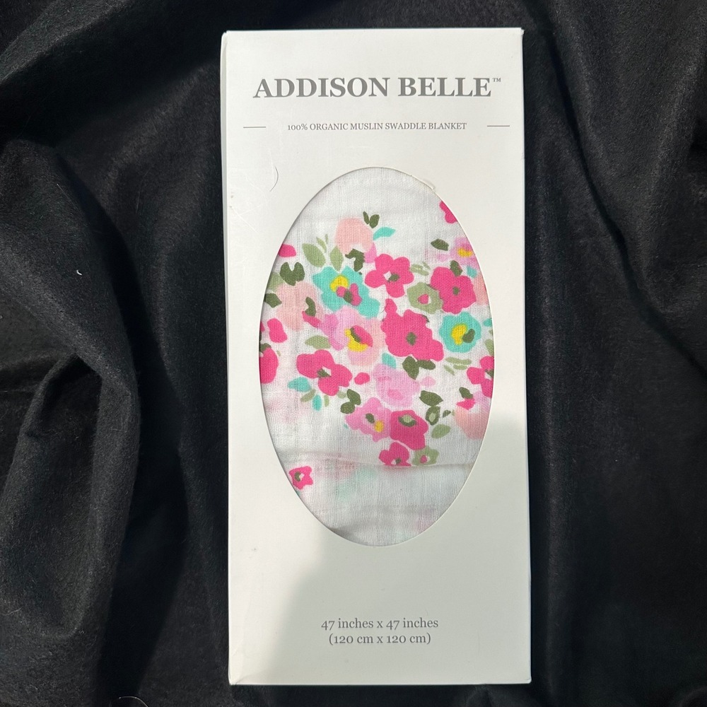 Addison Belle Organic Muslin Swaddle Blanket Pink Floral 47x47 Newborn Wrap NEW